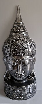 Buddha  Huvud , Antik Vit med Guld / Svart / Röd