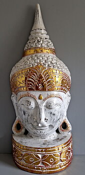 Buddha  Huvud , Vit med Guld / Röd