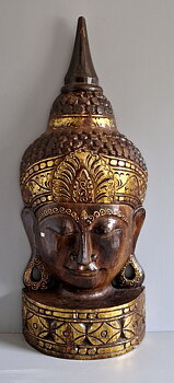 Buddha  Huvud , Brun/Brons med guld