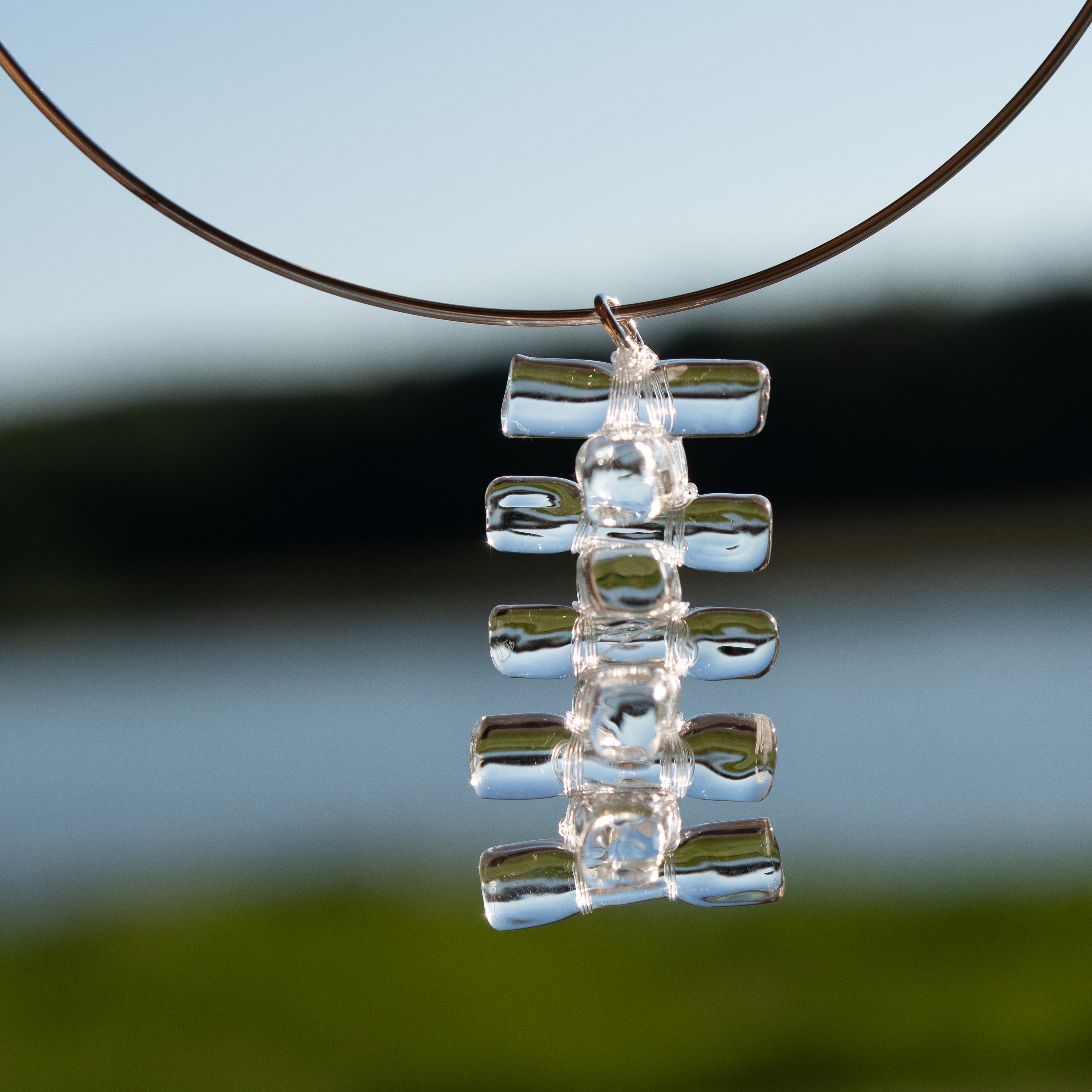 STEL SILVERRING MED HÄNGE AV TRANSPARENT GLAS