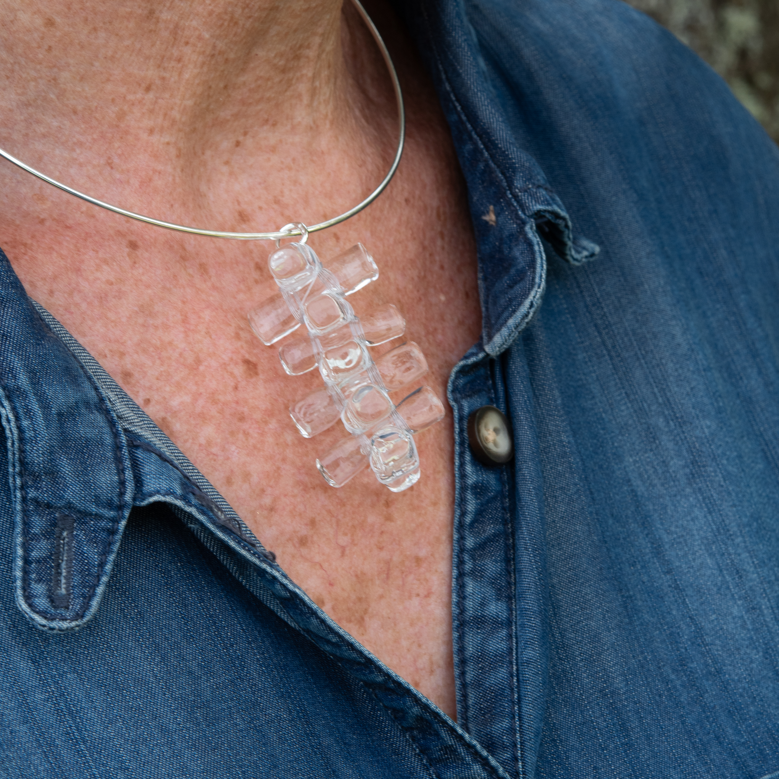 STEL SILVERRING MED HÄNGE AV TRANSPARENT GLAS - 3