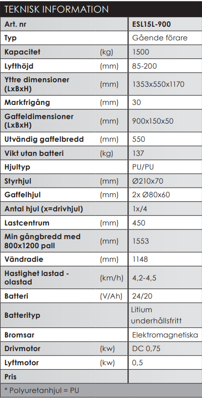 Elektrisk pallyftare Silverstone / Maxlast: 1500 kg - 2