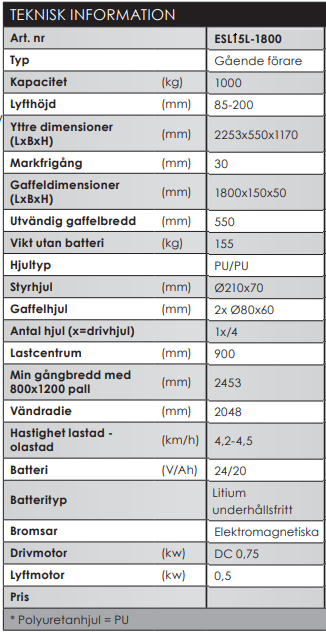 Elektrisk pallyftare  Silverstone / Maxlast: 1000 kg - 2