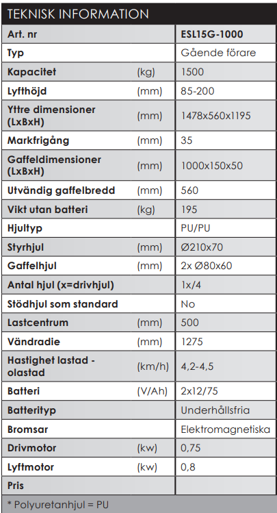 Elektrisk pallyftare Silverstone / Maxlast: 1500 kg - 2