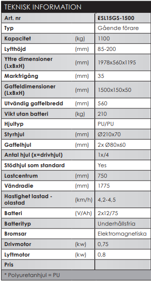 Elektrisk pallyftare Silverstone / Maxlast: 1100 kg - 2
