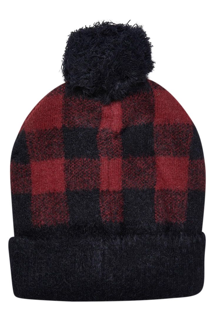 Red & Black Pom Beanie - 2