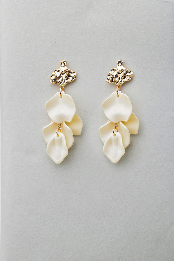 Hammered Leaf Earrings Pearl White
