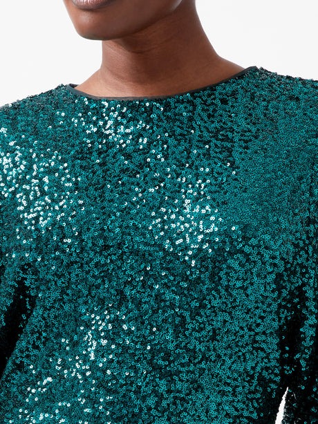 Elena Sequin Bow Back Dress - Forest - French Connection
