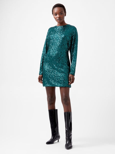 Elena Sequin Bow Back Dress - Forest - French Connection