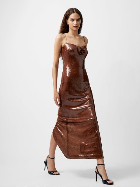 Beatrice Sequin Strappy Dress - Brown Sequine - French Connection