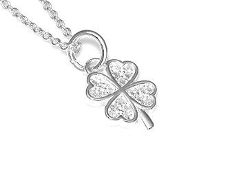 Fyrklöver Cubic Zirconia Halsband i Äkta 925 Silver, Tur och Lycka Hänge, Lyckosymbol Smycke