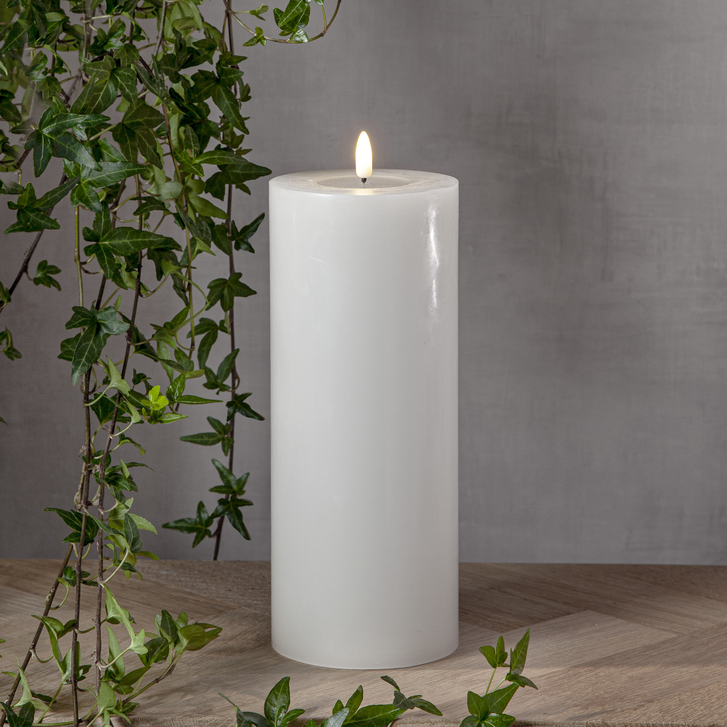 Blockljus vitt XL 27,5 cm L. LED batteriljus flow vax med timer - 3