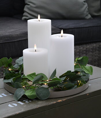 Blockljus vitt XL 27,5 cm L. LED batteriljus flow vax med timer