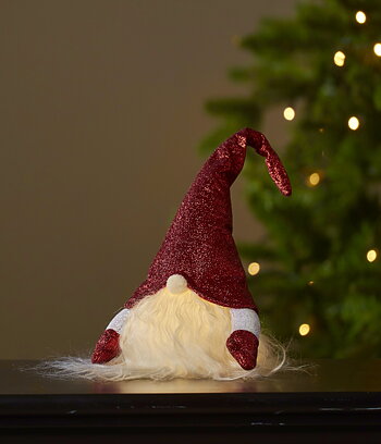 Tomte Herman med belysning 28 cm röd