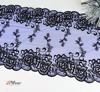 Non-stretch tulle lace in cornflower blue and black - 18 cm