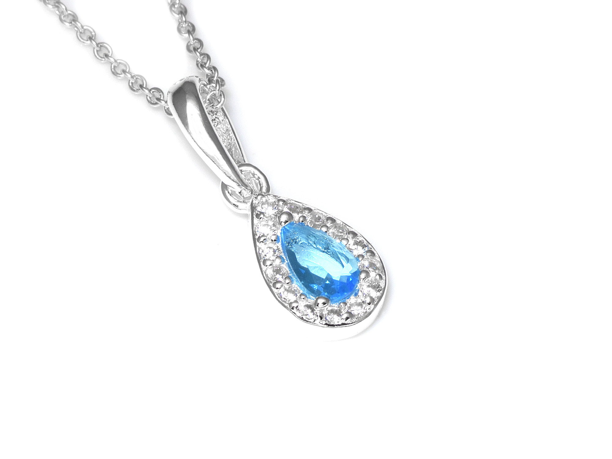 Blå Droppe Cubic Zirconia Halsband i Äkta 925 Silver, Dropp Hänge, Tårdroppe Smycke