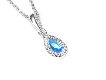 Blå Droppe Cubic Zirconia Halsband i Äkta 925 Silver, Dropp Hänge, Tårdroppe Smycke