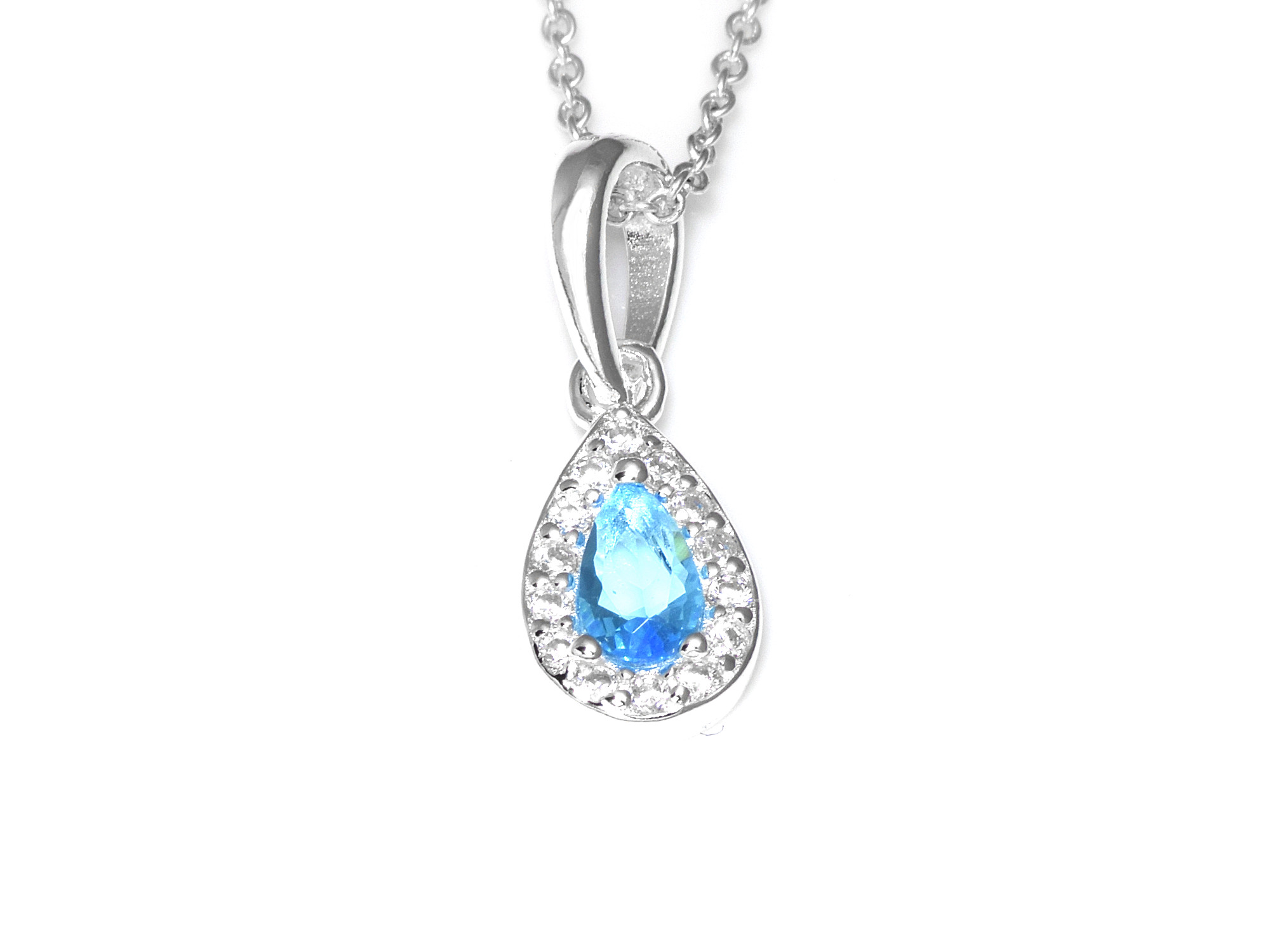 Blå Droppe Cubic Zirconia Halsband i Äkta 925 Silver, Dropp Hänge, Tårdroppe Smycke - 2