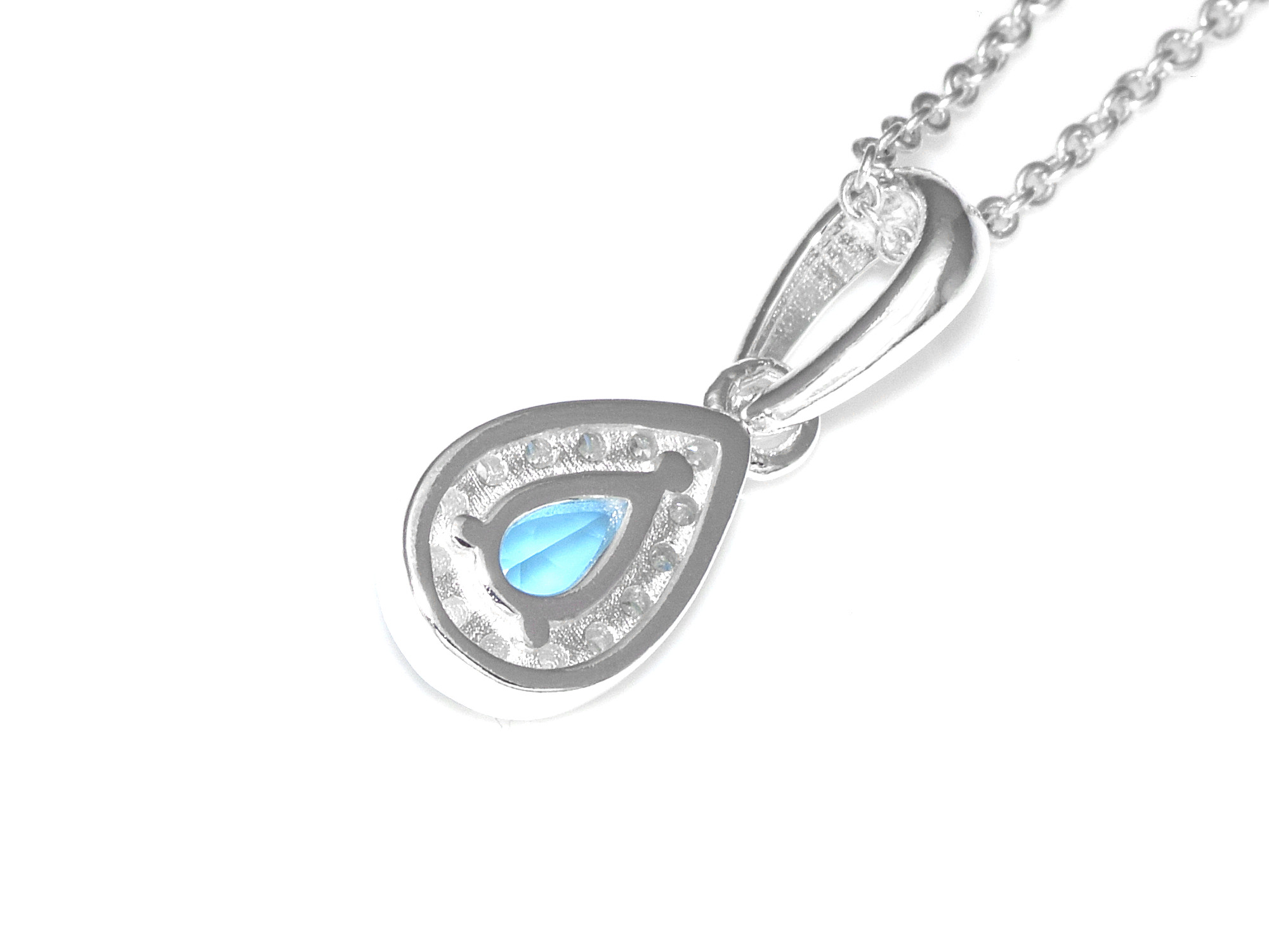 Blå Droppe Cubic Zirconia Halsband i Äkta 925 Silver, Dropp Hänge, Tårdroppe Smycke - 3
