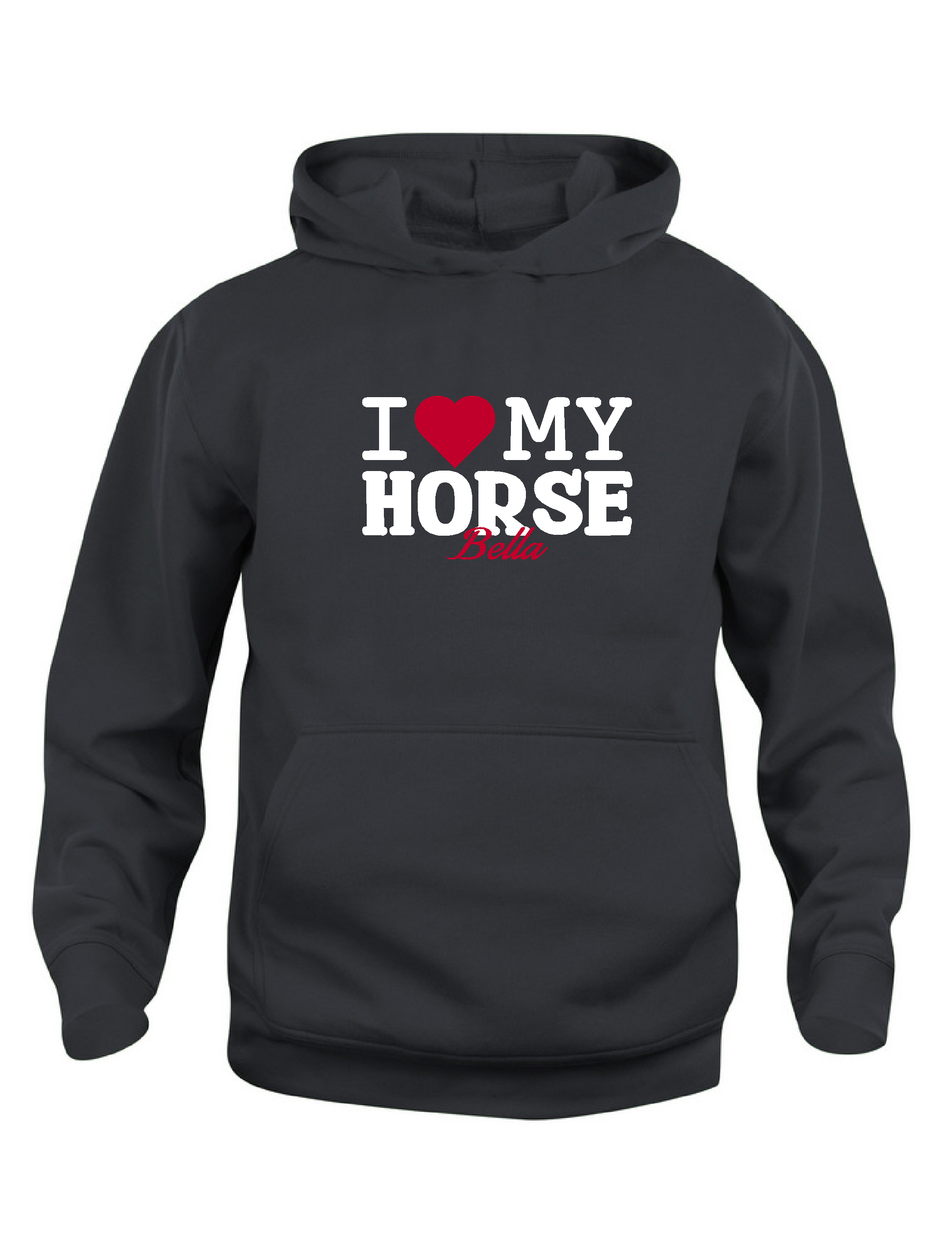 Hoodie Barn  I LOVE MY HORSE - "HÄSTENS NAMN" -Svart