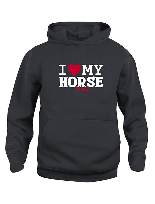 Hoodie Barn  I LOVE MY HORSE - "HÄSTENS NAMN" -Svart