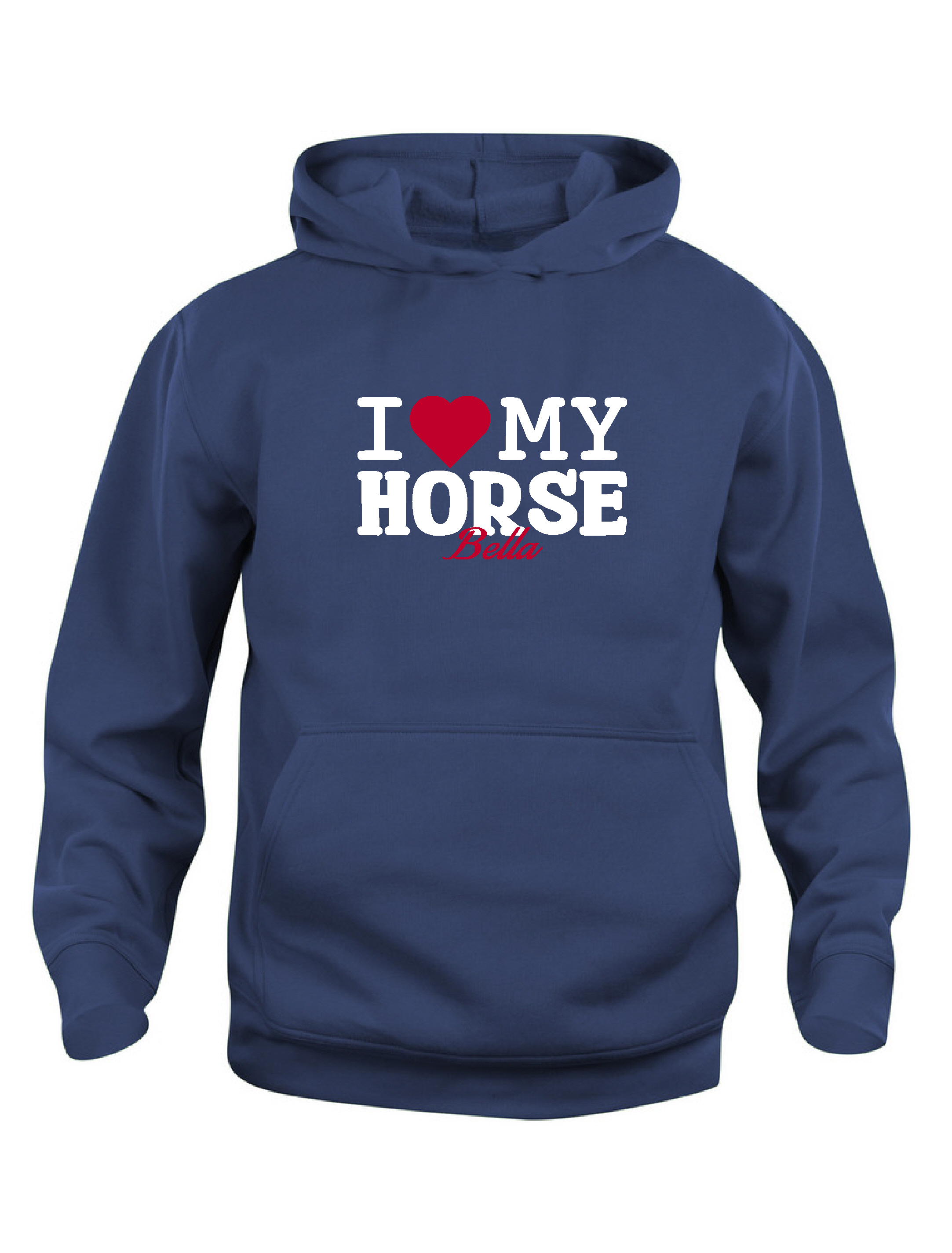 Hoodie Barn  I LOVE MY HORSE - "HÄSTENS NAMN" -Mörkblå