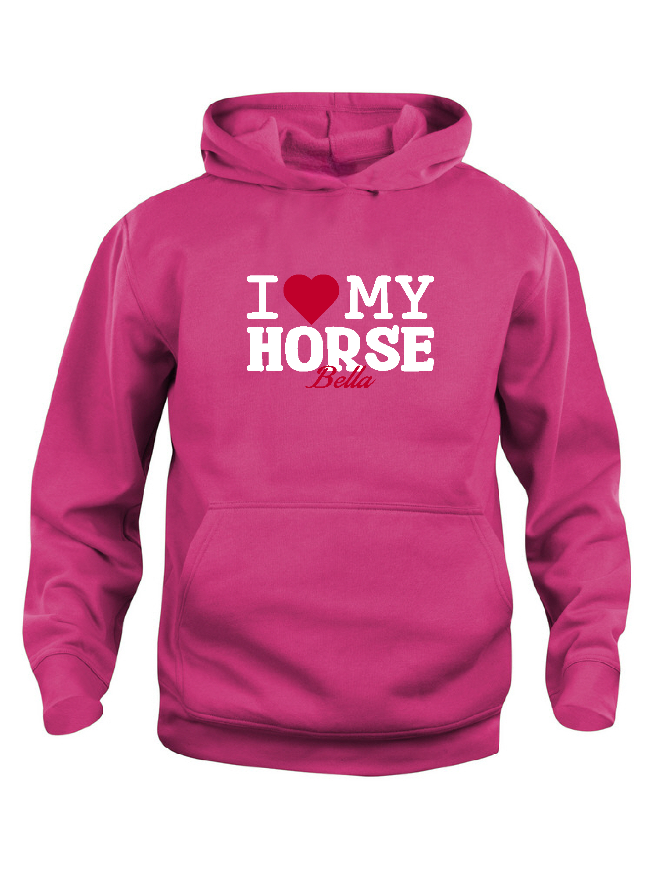 Hoodie Barn  I LOVE MY HORSE - "HÄSTENS NAMN" -Cerise