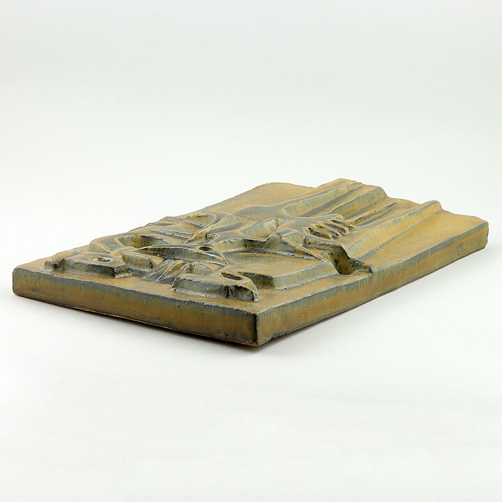 Åke Holm (1970s) Brown Wall Plaque with Abstract Decor 37 cm
