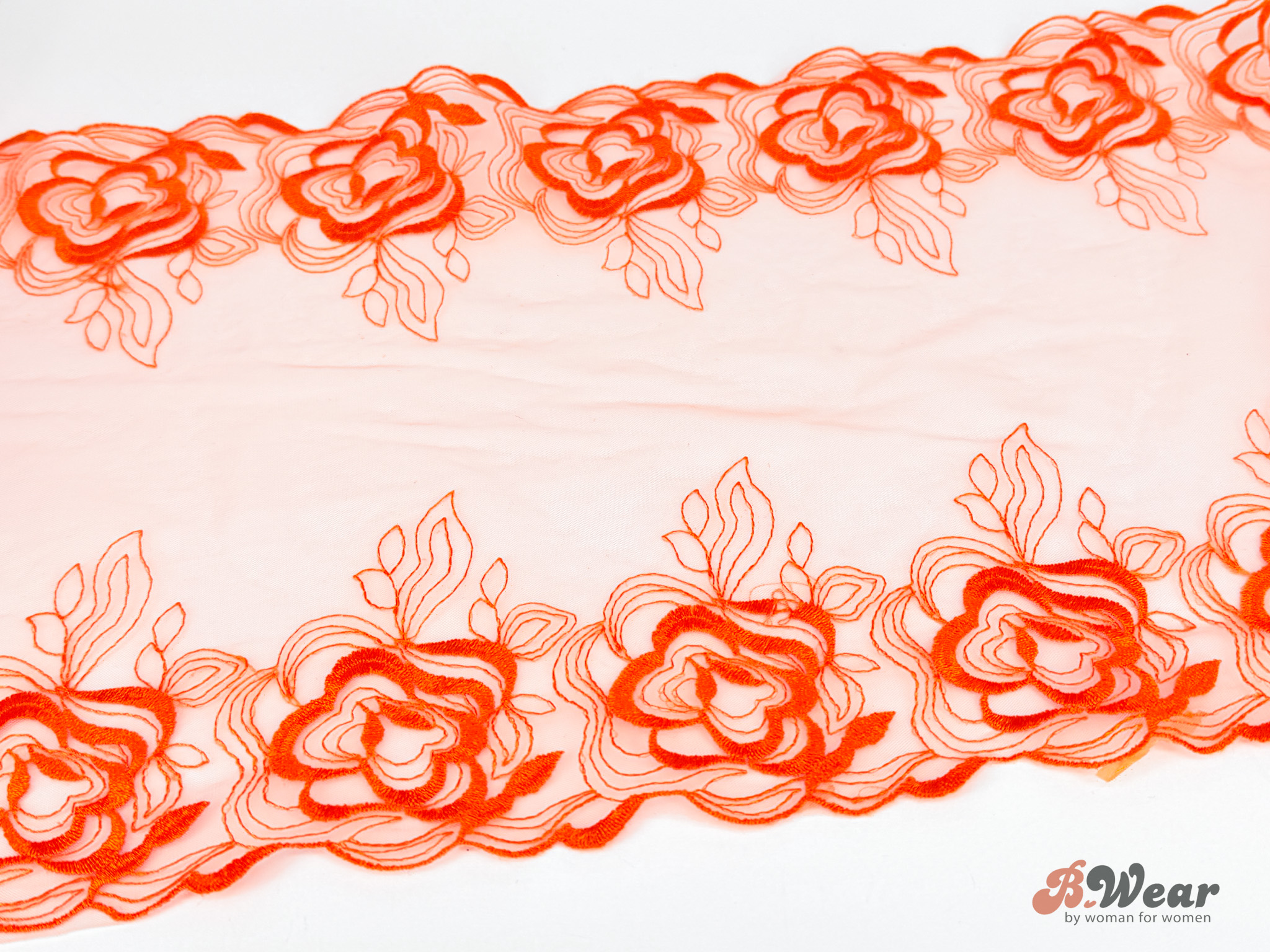 Non-stretch lace with flowers in orange 27 cm