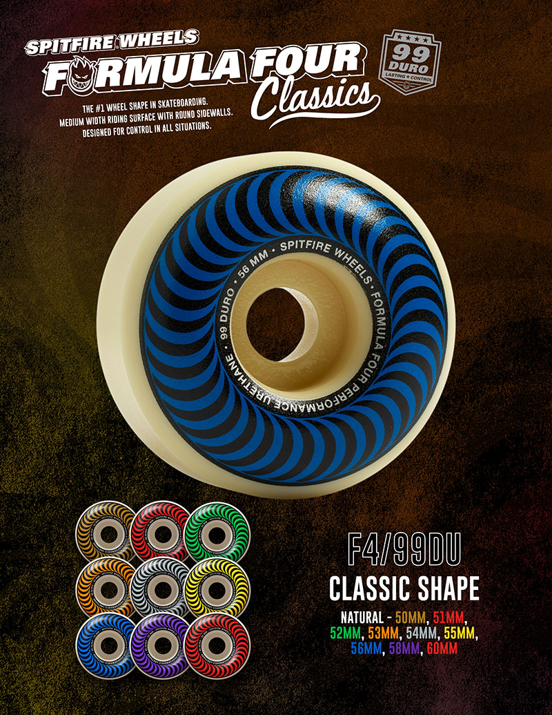 Spitfire F4 Classics 99DU 54mm Black/Orange Swirl Skateboard Wheels - 2