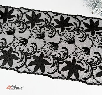 Non-stretch tulle lace in black - 18 cm