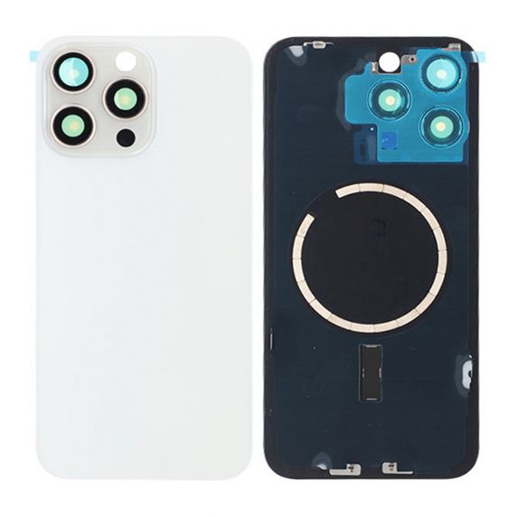iPhone 15 Pro Max Baksida Glas med Magsafe Magnet med tejp - Vit