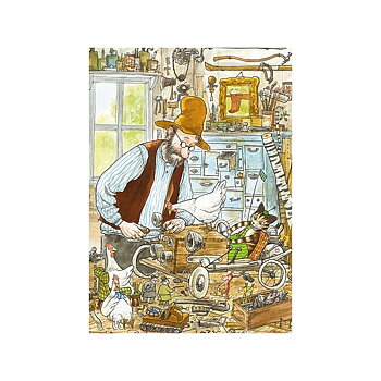 Postcard Pettson i snickarboden