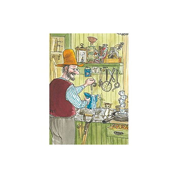 Postcard När Findus var liten, köksbänk