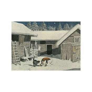 Postcard Tomten matar katten