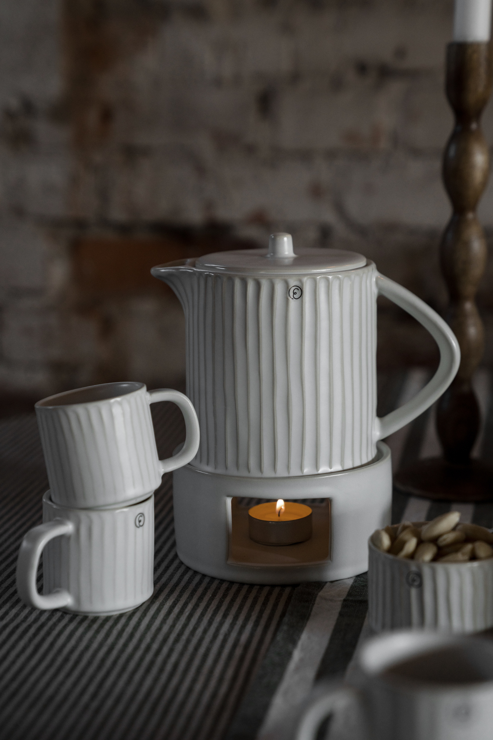 ERNST - Mulled wine jug with warmer - Teapot - Natural white - Stoneware