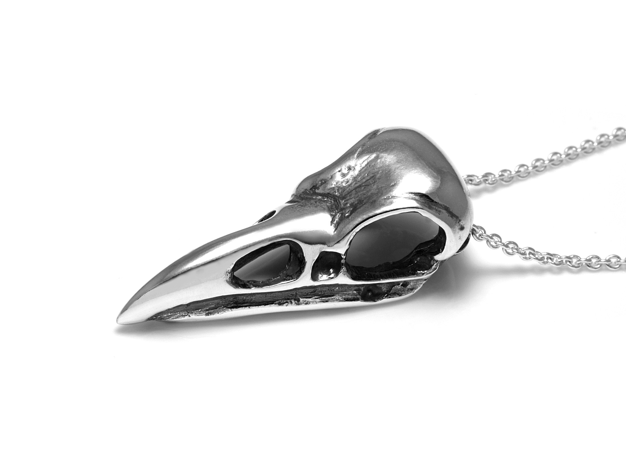 Korpskalle Halsband, Korp Döskalle Hänge, Fågelskalle Smycke i Äkta Silver - 2