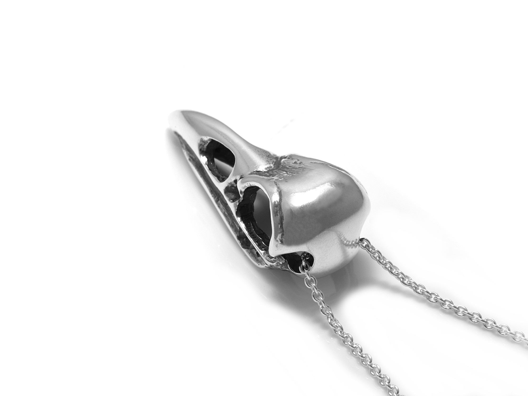 Korpskalle Halsband, Korp Döskalle Hänge, Fågelskalle Smycke i Äkta Silver - 3