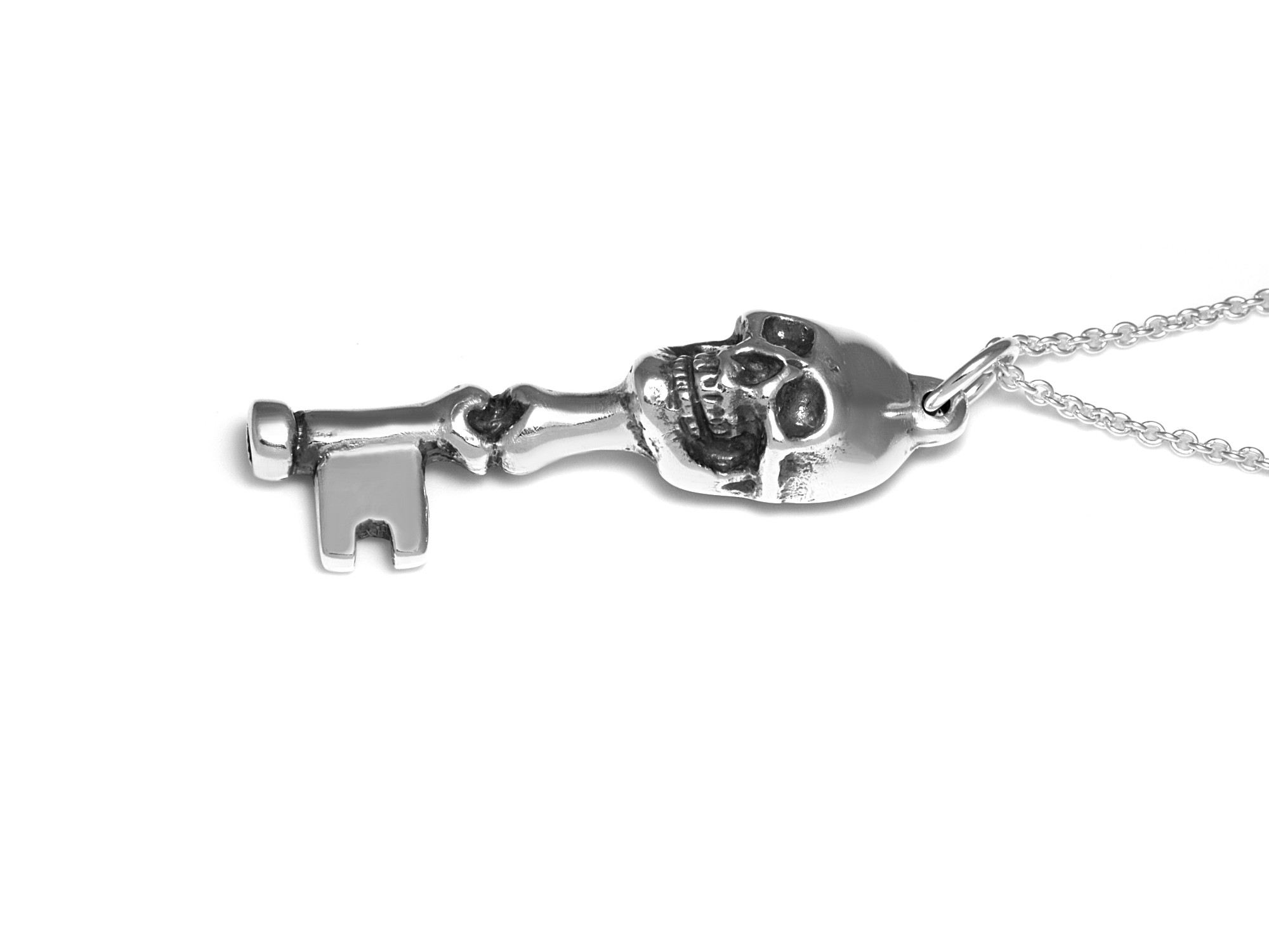 Skelettnyckel Halsband, Döskalle Smycke i Silver - 3