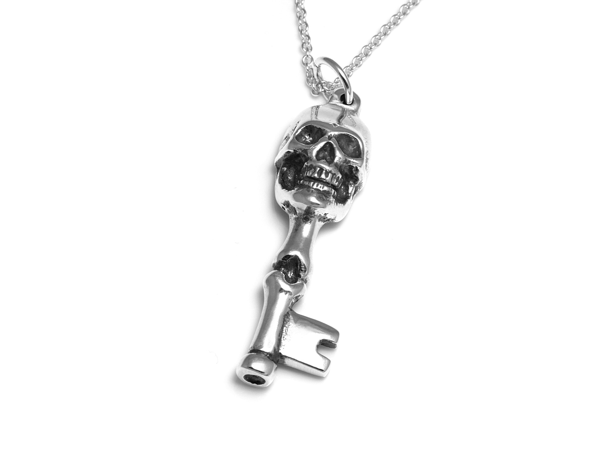 Skelettnyckel Halsband, Döskalle Smycke i Silver - 2