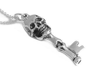 Skelettnyckel Halsband, Döskalle Smycke i Silver