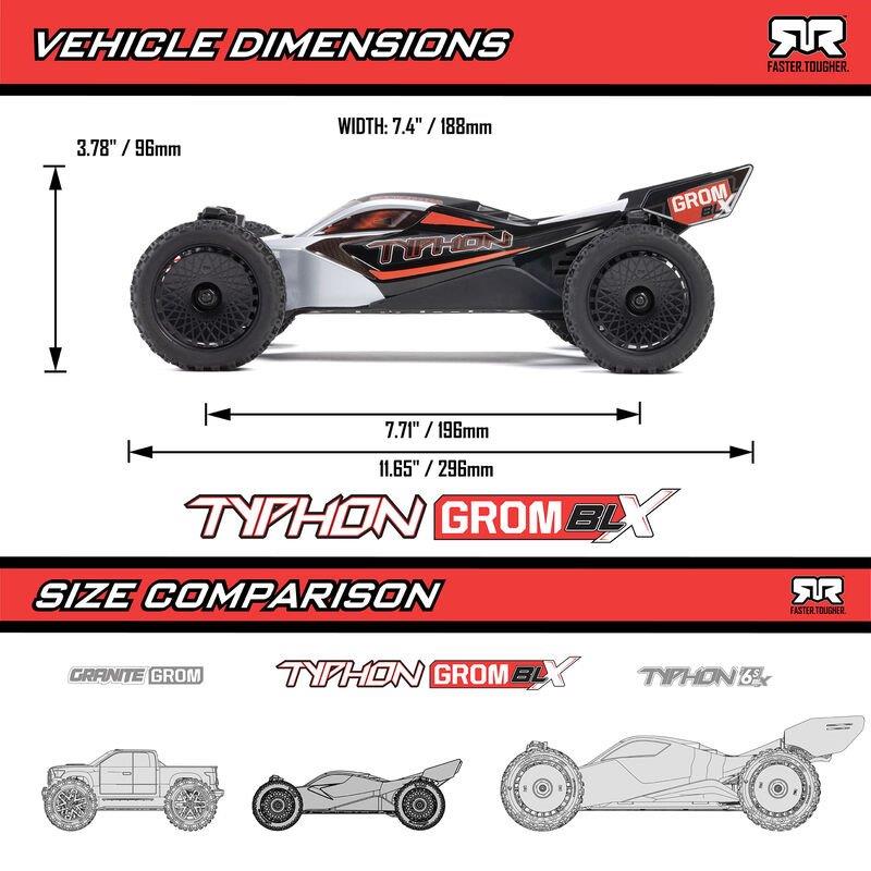 ARRMA TYPHON GROM 223S BLX Brushless 4X4 Small Scale Buggy RTR, Silver - 20
