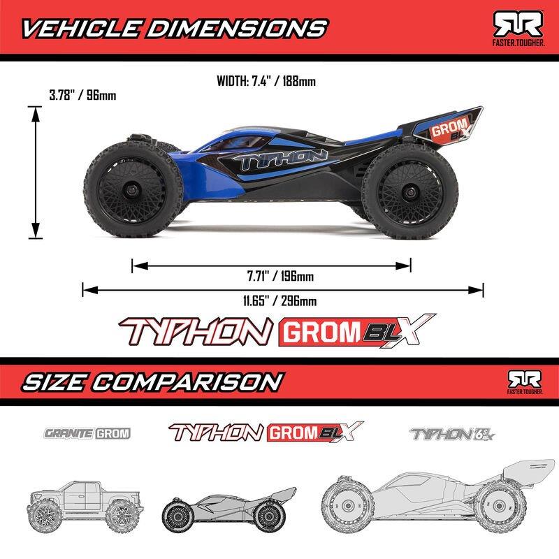 ARRMA TYPHON GROM 223S BLX Brushless 4X4 Small Scale Bgy RTR, Bttry & Chrgr, Red - 17