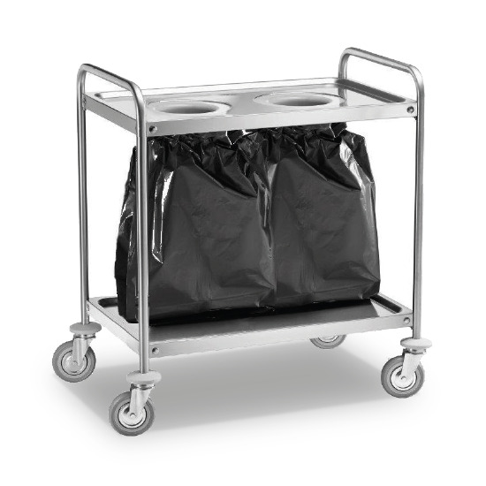 Wastes trolley in stainless steel with 2 holes for 2 bags
