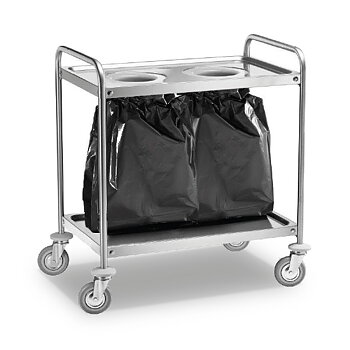 Wastes trolley in stainless steel with 2 holes for 2 bags