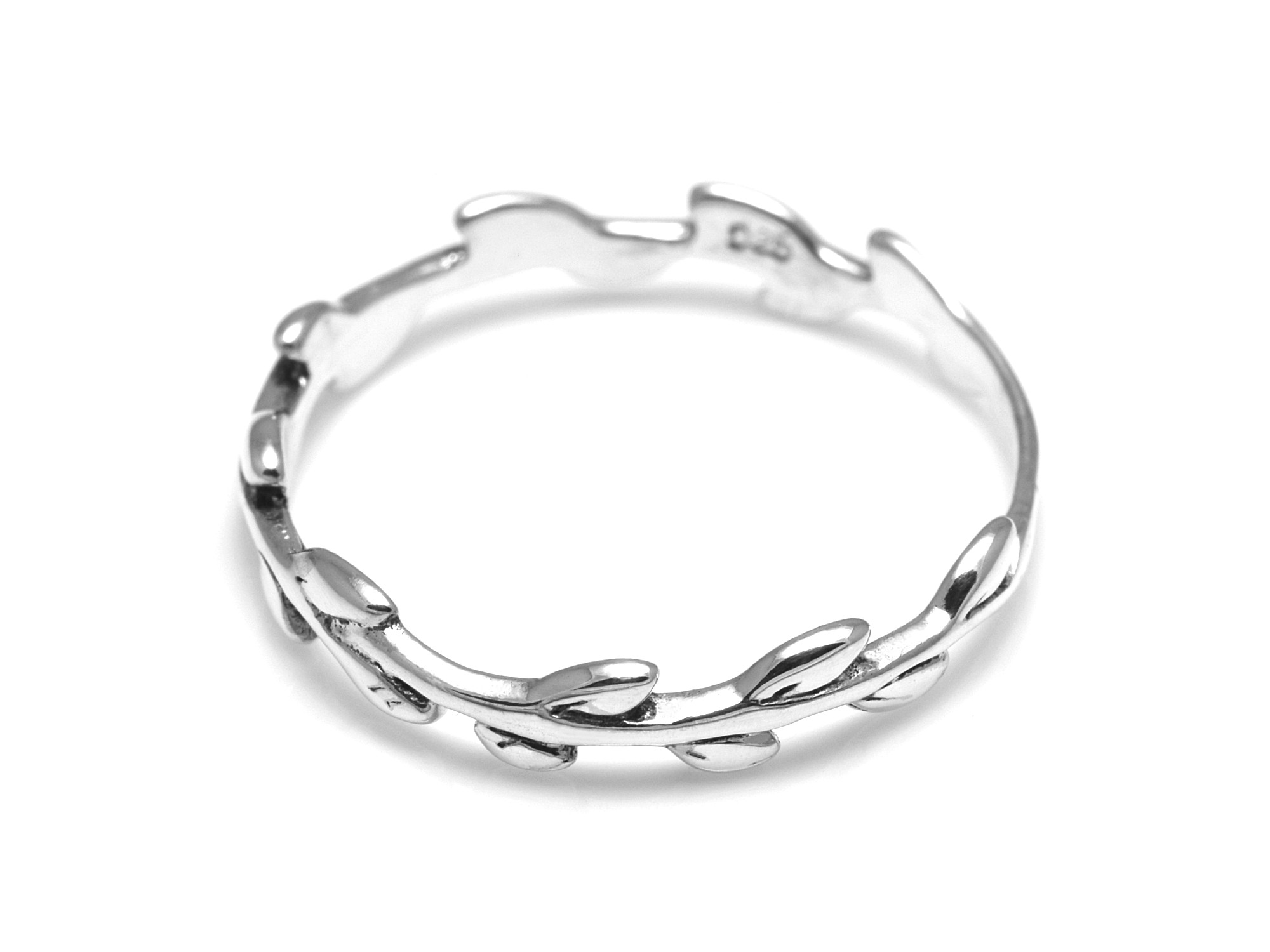 Trädgren Ring i Äkta 925 Silver, Enkel Kvist med Löv Accessoar, Natur Smycke - 3