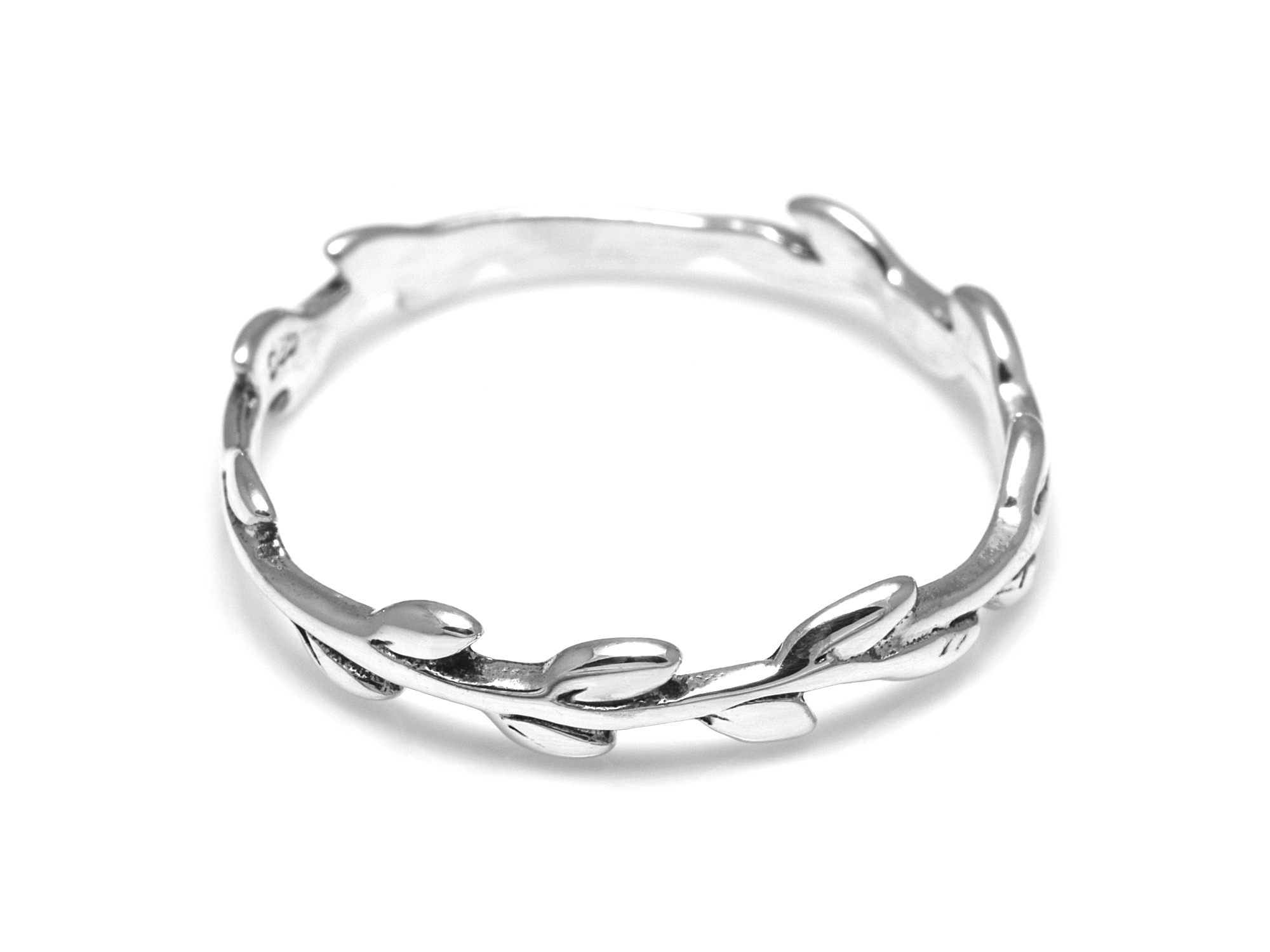 Trädgren Ring i Äkta 925 Silver, Enkel Kvist med Löv Accessoar, Natur Smycke