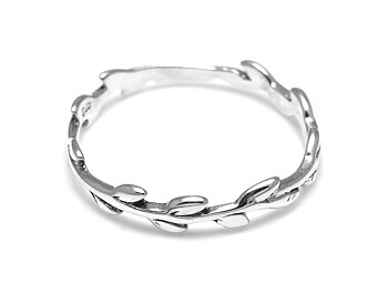Trädgren Ring i Äkta 925 Silver, Enkel Kvist med Löv Accessoar, Natur Smycke