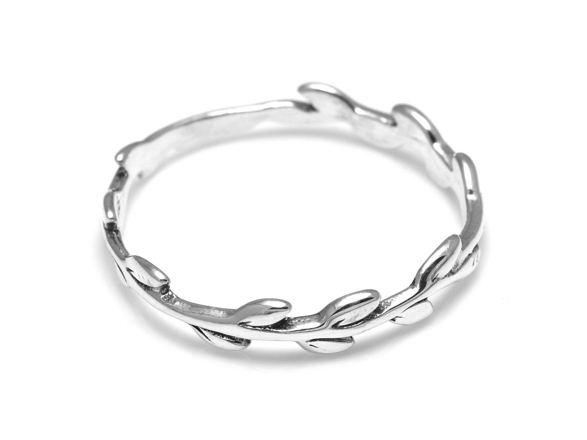 Trädgren Ring i Äkta 925 Silver, Enkel Kvist med Löv Accessoar, Natur Smycke - 2
