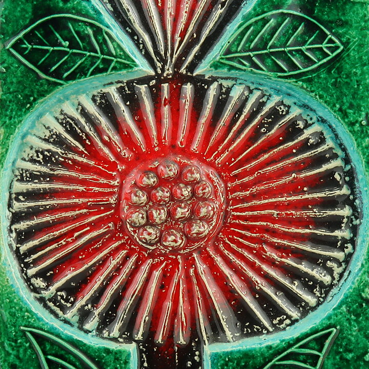 リサラーソン  緑/赤色の花の陶板  限定品  35cm  1960年代